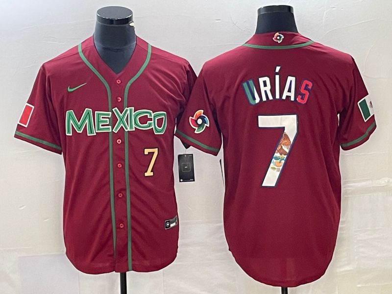 Men 2023 World Cub Mexico #7 Urias Red camo Nike MLB Jersey7